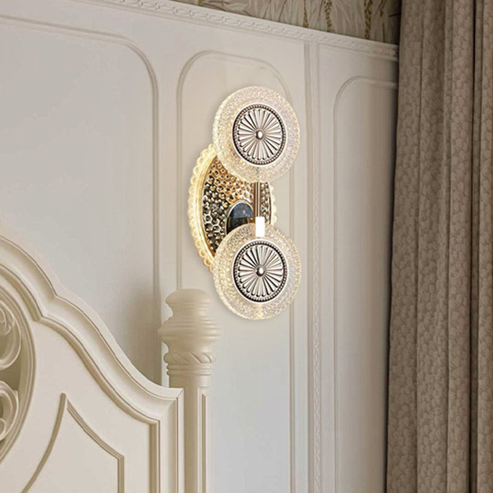 Applique murale LED en acrylique cristal à motif rond moderne de luxe pour chambre 