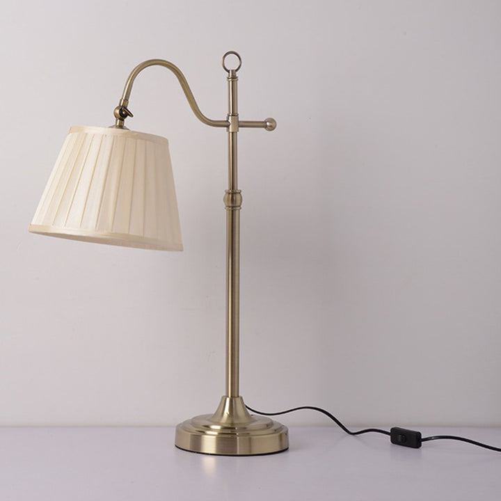 Traditional Vintage Round Table Curved Disc Base Iron Fabric 1-Light Table Lamp For Bedroom