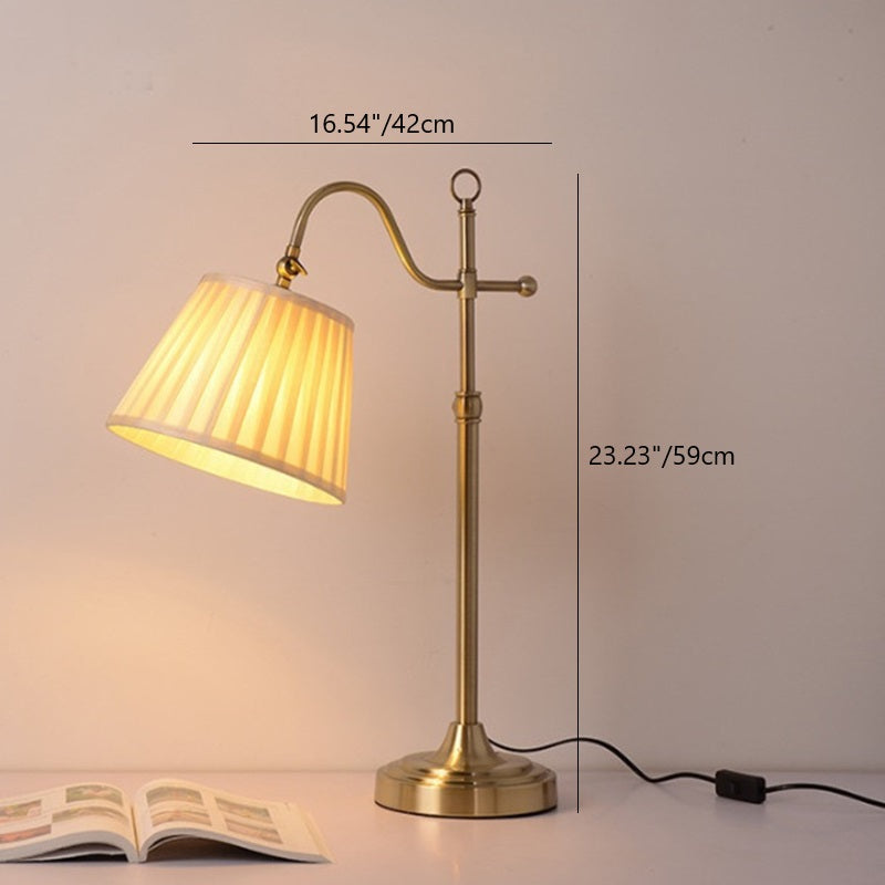 Traditional Vintage Round Table Curved Disc Base Iron Fabric 1-Light Table Lamp For Bedroom