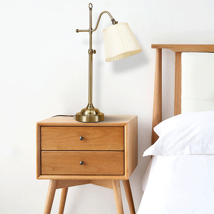 Traditional Vintage Round Table Curved Disc Base Iron Fabric 1-Light Table Lamp For Bedroom