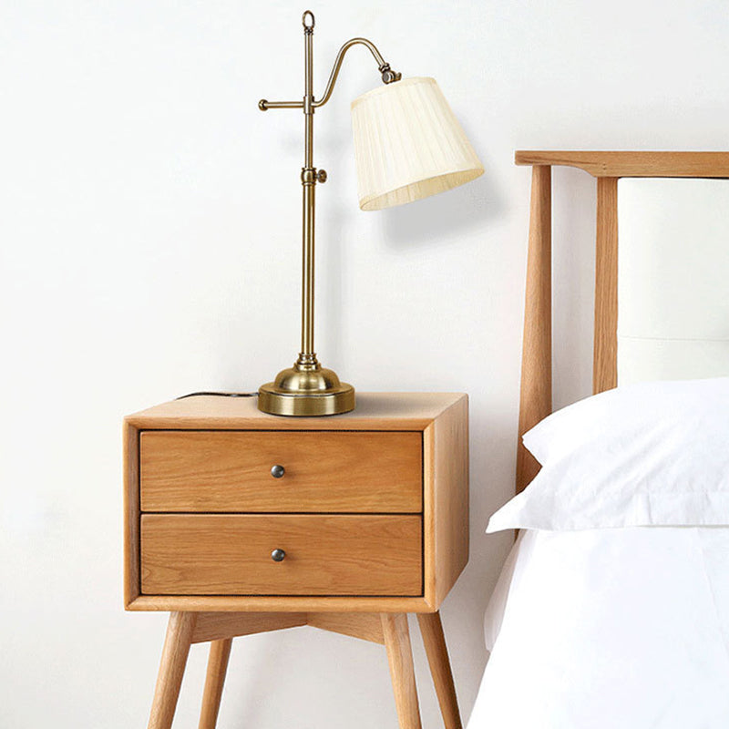 Traditional Vintage Round Table Curved Disc Base Iron Fabric 1-Light Table Lamp For Bedroom