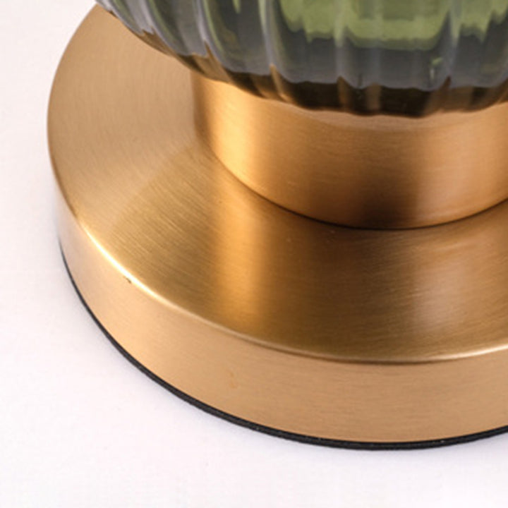 Lámpara de mesa de 1 luz de vidrio de hierro a rayas cilíndrica redonda contemporánea escandinava para dormitorio 