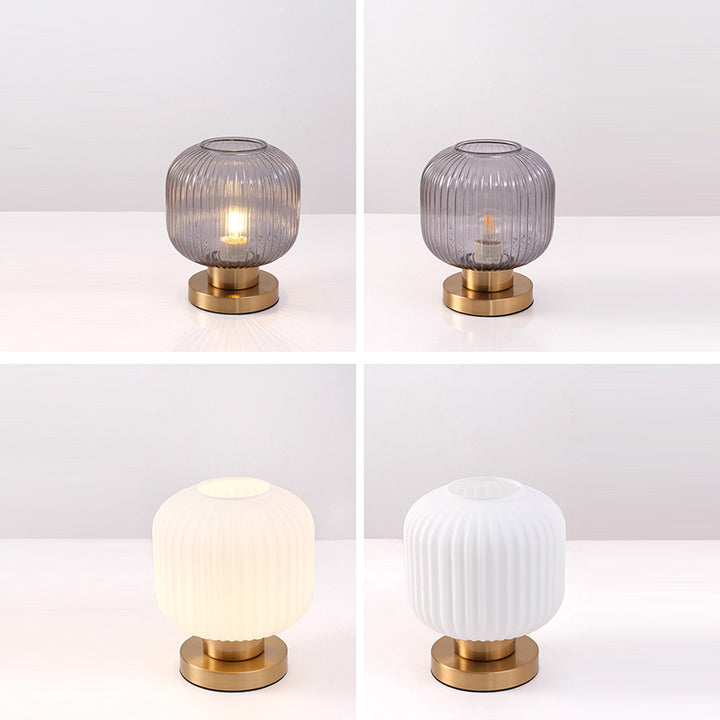 Lámpara de mesa de 1 luz de vidrio de hierro a rayas cilíndrica redonda contemporánea escandinava para dormitorio 