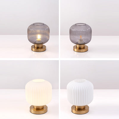 Lampe de table contemporaine scandinave à cylindre rond rayé en fer et verre à 1 lumière pour chambre à coucher 