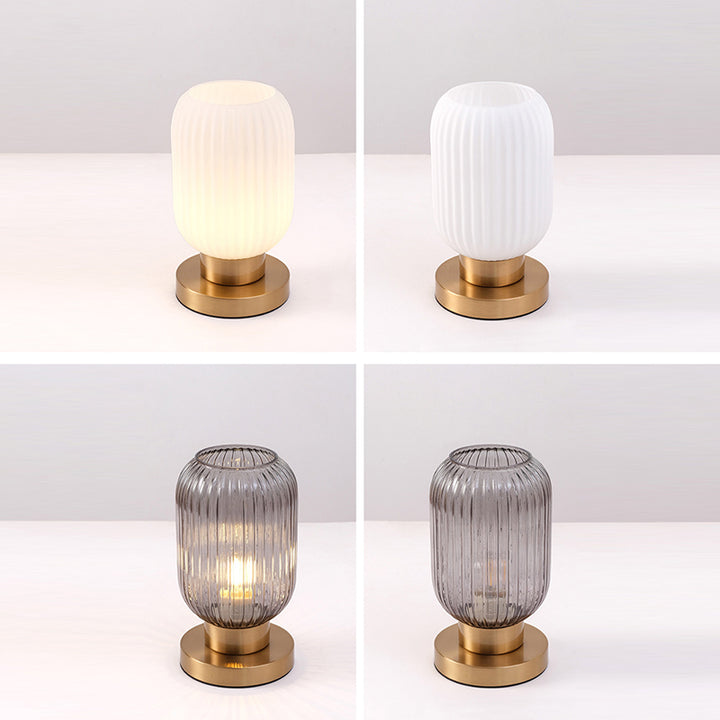 Lámpara de mesa de 1 luz de vidrio de hierro a rayas cilíndrica redonda contemporánea escandinava para dormitorio 
