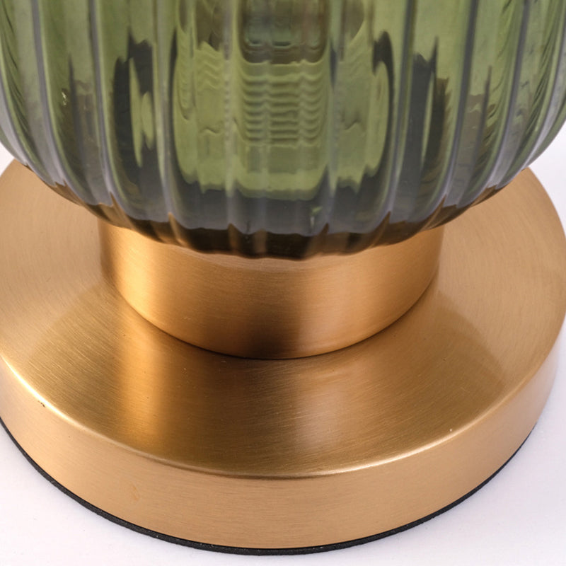 Lampe de table contemporaine scandinave à cylindre rond rayé en fer et verre à 1 lumière pour chambre à coucher 