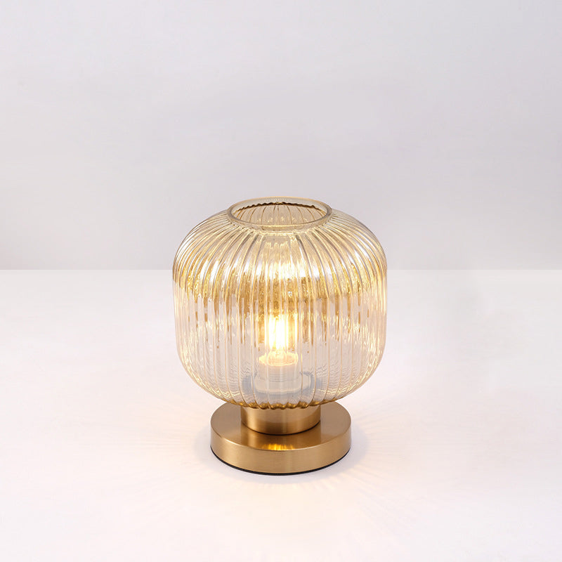 Lámpara de mesa de 1 luz de vidrio de hierro a rayas cilíndrica redonda contemporánea escandinava para dormitorio 