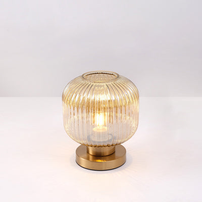 Lampe de table contemporaine scandinave à cylindre rond rayé en fer et verre à 1 lumière pour chambre à coucher 