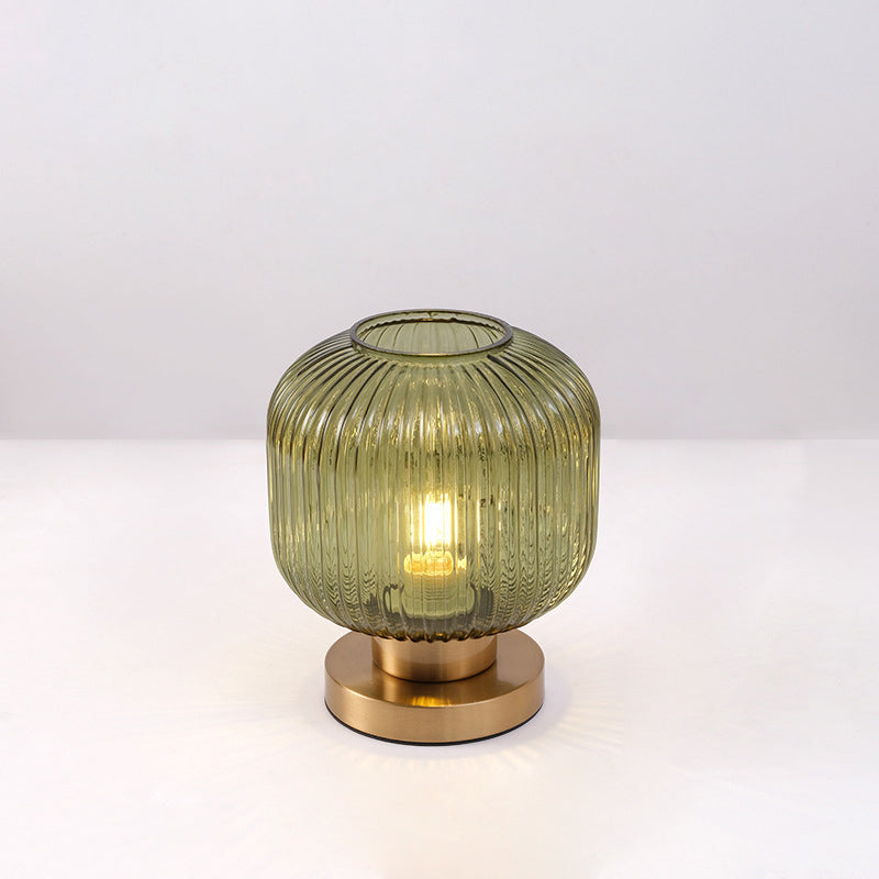 Lámpara de mesa de 1 luz de vidrio de hierro a rayas cilíndrica redonda contemporánea escandinava para dormitorio 