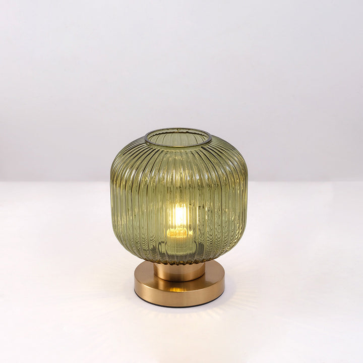 Lámpara de mesa de 1 luz de vidrio de hierro a rayas cilíndrica redonda contemporánea escandinava para dormitorio 