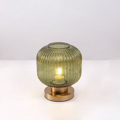 Lampe de table contemporaine scandinave à cylindre rond rayé en fer et verre à 1 lumière pour chambre à coucher 
