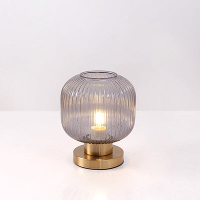 Lampe de table contemporaine scandinave à cylindre rond rayé en fer et verre à 1 lumière pour chambre à coucher 