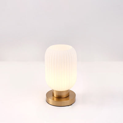 Lampe de table contemporaine scandinave à cylindre rond rayé en fer et verre à 1 lumière pour chambre à coucher 