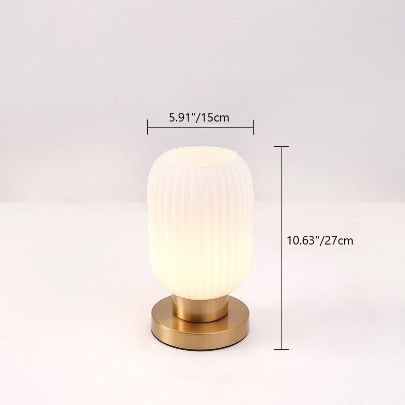 Lámpara de mesa de 1 luz de vidrio de hierro a rayas cilíndrica redonda contemporánea escandinava para dormitorio 