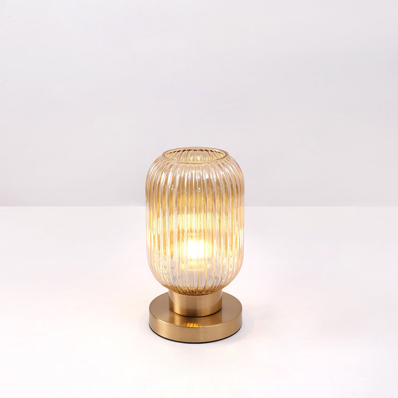 Lámpara de mesa de 1 luz de vidrio de hierro a rayas cilíndrica redonda contemporánea escandinava para dormitorio 