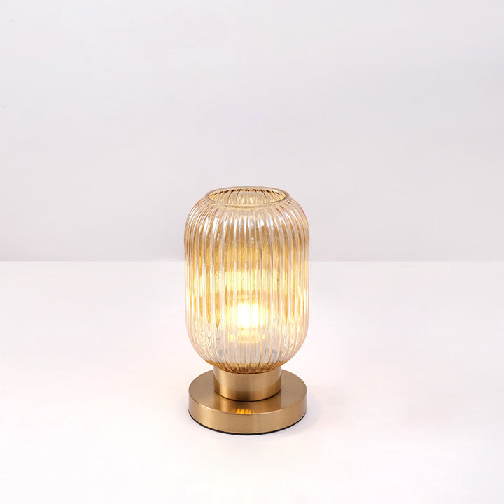 Lámpara de mesa de 1 luz de vidrio de hierro a rayas cilíndrica redonda contemporánea escandinava para dormitorio 