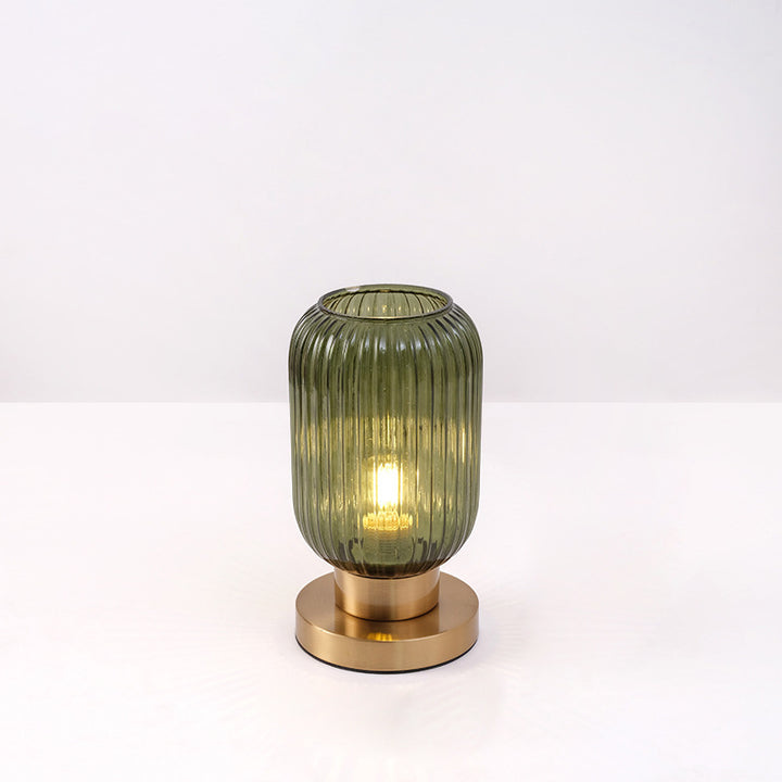 Lámpara de mesa de 1 luz de vidrio de hierro a rayas cilíndrica redonda contemporánea escandinava para dormitorio 