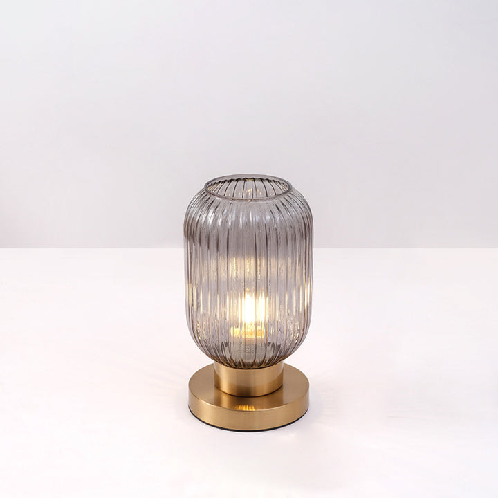 Lámpara de mesa de 1 luz de vidrio de hierro a rayas cilíndrica redonda contemporánea escandinava para dormitorio 