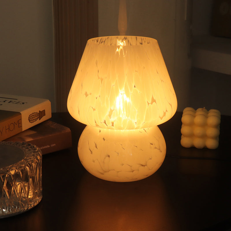 Contemporary Creative Oval Round Table Spotted Mushroom Glass 1-Light Table Lamp
