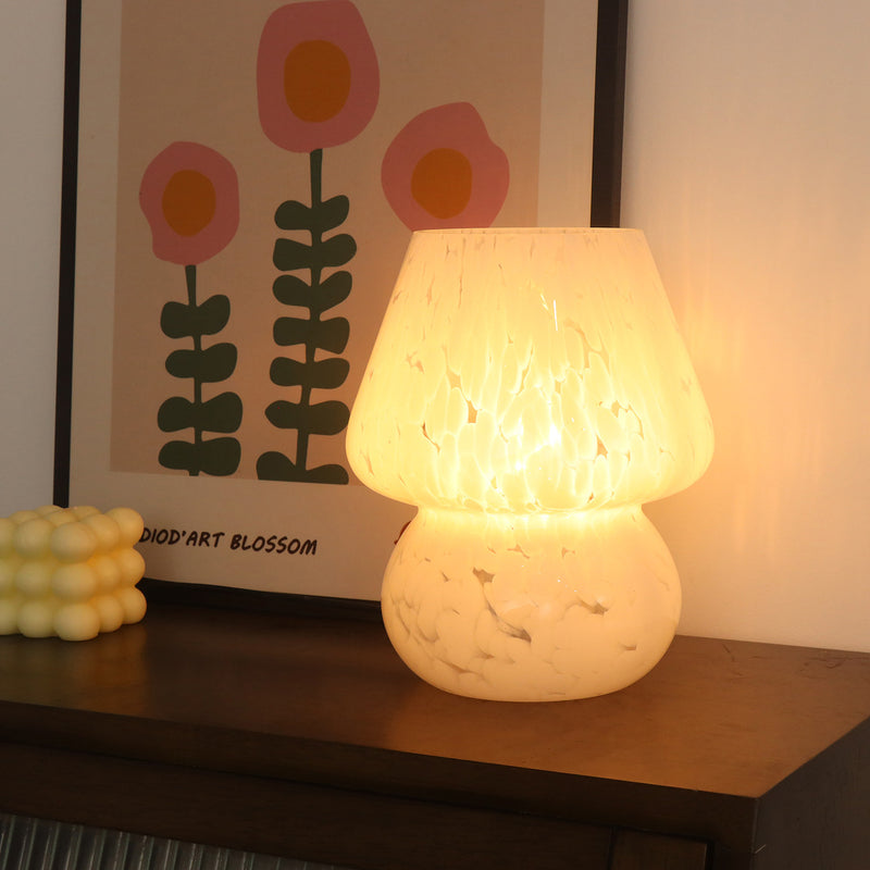 Contemporary Creative Oval Round Table Spotted Mushroom Glass 1-Light Table Lamp