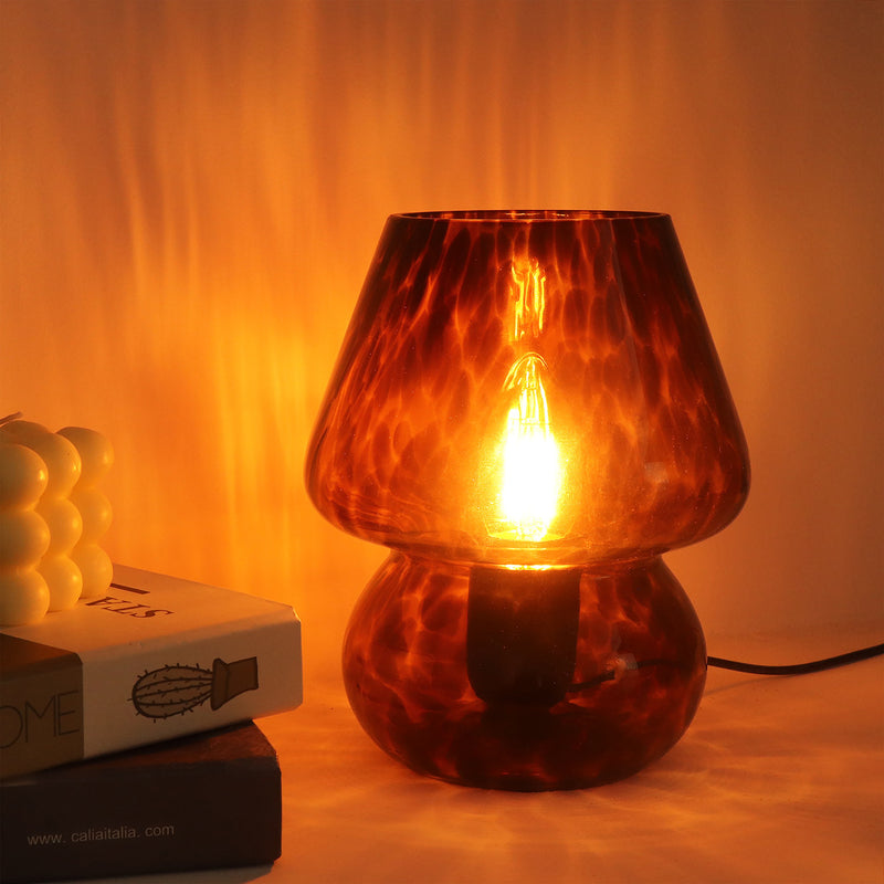 Contemporary Creative Oval Round Table Spotted Mushroom Glass 1-Light Table Lamp