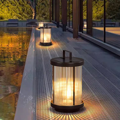 Cylindre solaire minimaliste moderne étanche en aluminium, fer et verre avec 1 lumière pour le paysage extérieur de patio 