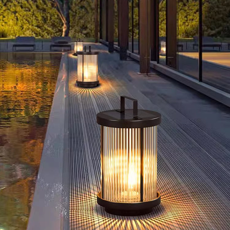 Cylindre solaire minimaliste moderne étanche en aluminium, fer et verre avec 1 lumière pour le paysage extérieur de patio 