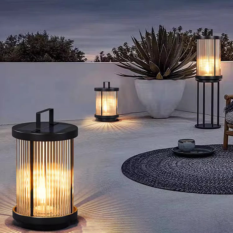 Cylindre solaire minimaliste moderne étanche en aluminium, fer et verre avec 1 lumière pour le paysage extérieur de patio 