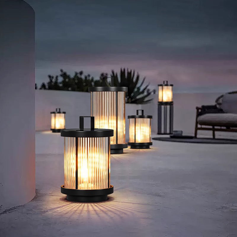 Cylindre solaire minimaliste moderne étanche en aluminium, fer et verre avec 1 lumière pour le paysage extérieur de patio 