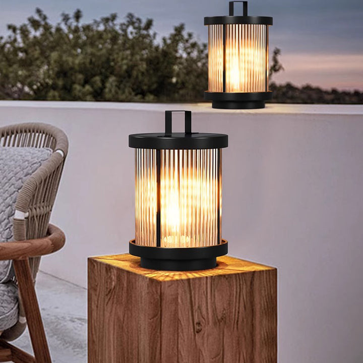 Cylindre solaire minimaliste moderne étanche en aluminium, fer et verre avec 1 lumière pour le paysage extérieur de patio 