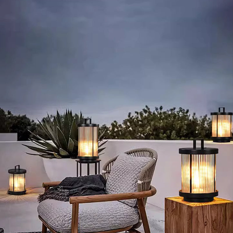 Cylindre solaire minimaliste moderne étanche en aluminium, fer et verre avec 1 lumière pour le paysage extérieur de patio 