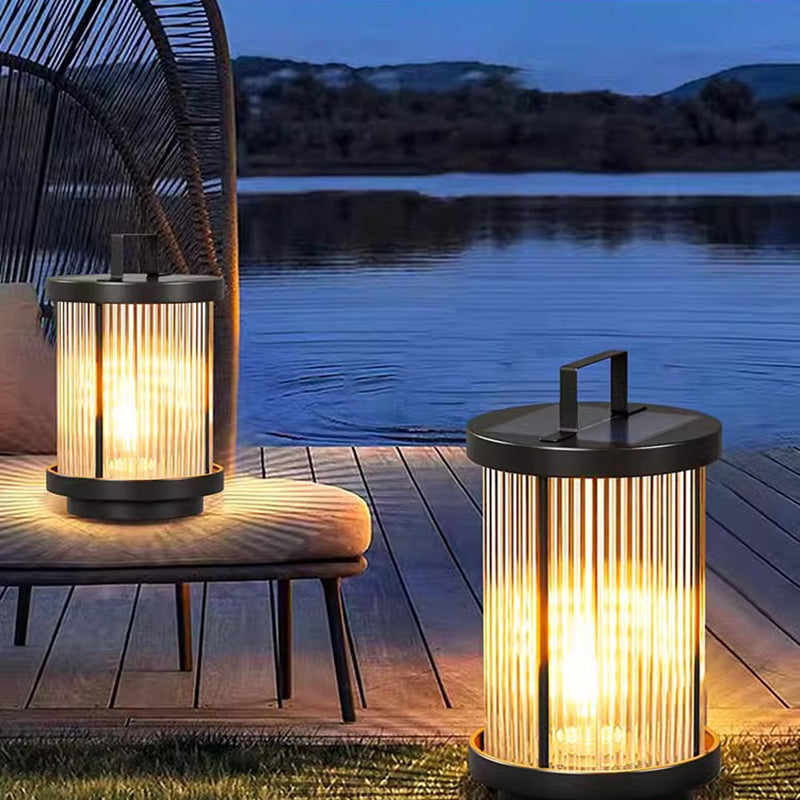 Cylindre solaire minimaliste moderne étanche en aluminium, fer et verre avec 1 lumière pour le paysage extérieur de patio 