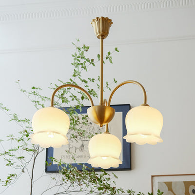 Traditional French Branch Flower Arc Copper Resin 3/5/6/8 Chandelier For Living Room