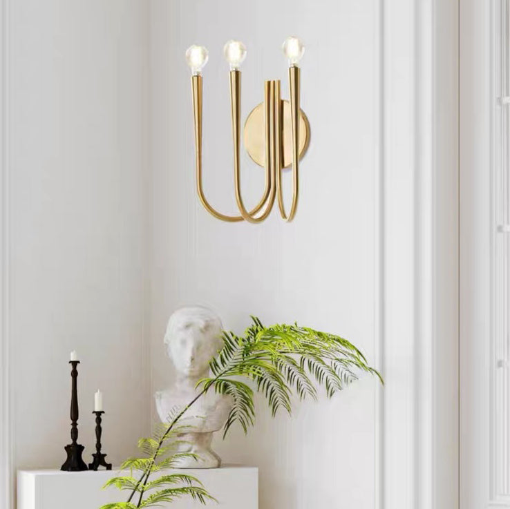 Zeitgenössische skandinavische Arc Branch Disc Base Hardware 3-Licht Wandlampenleuchte für Wohnzimmer 