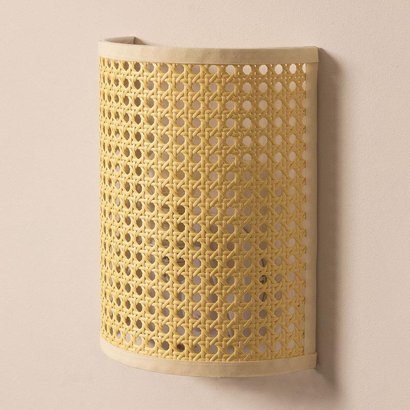 Applique Murale à 1 Lumière en Rotin avec Matériel Réticulé en Demi-Cercle Japonais Traditionnel pour Chambre 