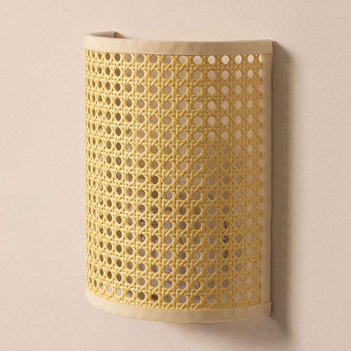 Applique Murale à 1 Lumière en Rotin avec Matériel Réticulé en Demi-Cercle Japonais Traditionnel pour Chambre 