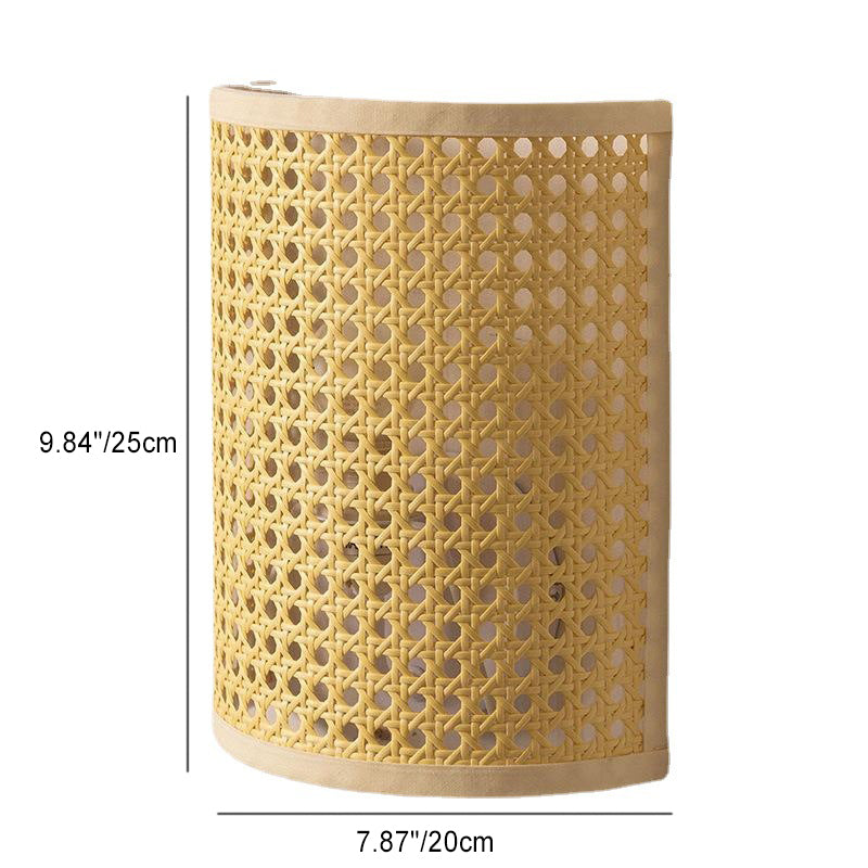 Applique Murale à 1 Lumière en Rotin avec Matériel Réticulé en Demi-Cercle Japonais Traditionnel pour Chambre 