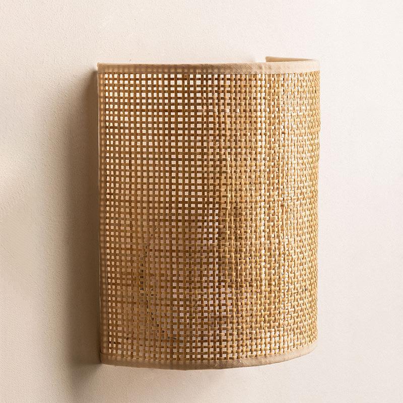 Applique Murale à 1 Lumière en Rotin avec Matériel Réticulé en Demi-Cercle Japonais Traditionnel pour Chambre 