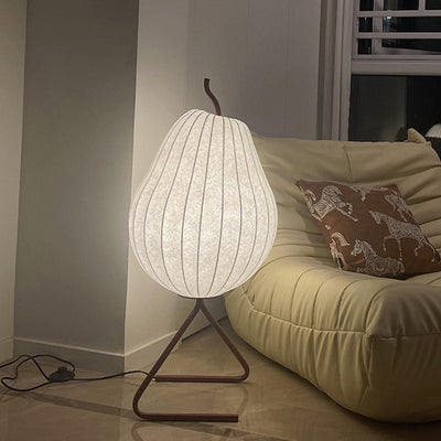 Traditional Vintage Pear Line Iron Fabric 1-Light Standing Floor Lamp For Living Room