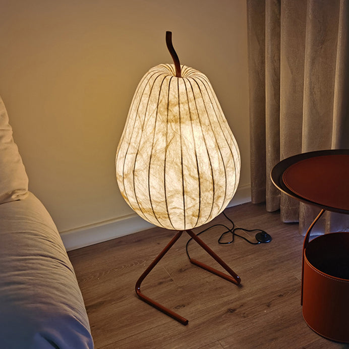 Traditional Vintage Pear Line Iron Fabric 1-Light Standing Floor Lamp For Living Room