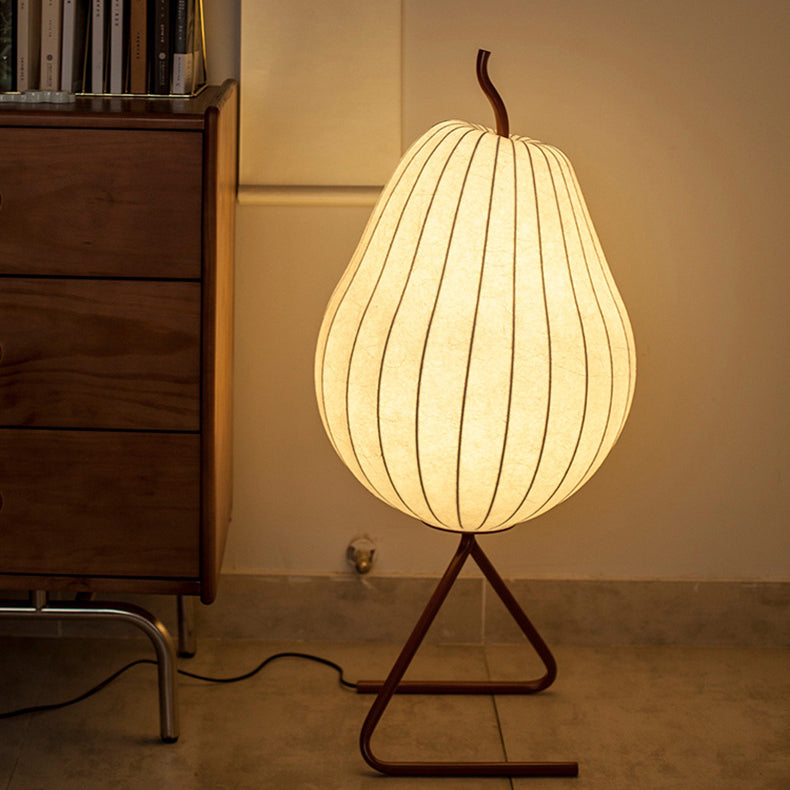 Traditional Vintage Pear Line Iron Fabric 1-Light Standing Floor Lamp For Living Room