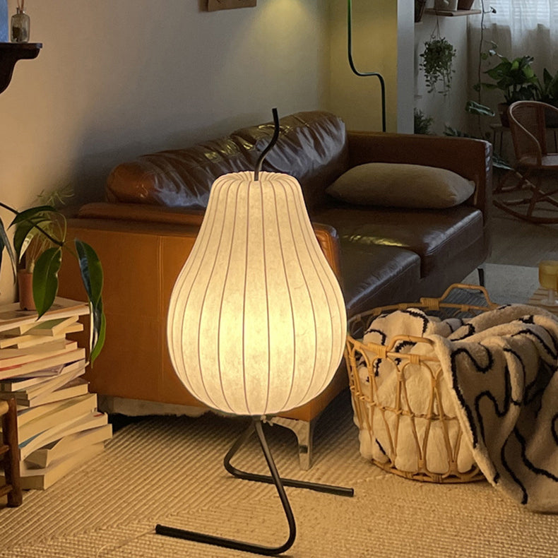 Traditional Vintage Pear Line Iron Fabric 1-Light Standing Floor Lamp For Living Room