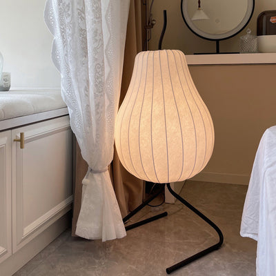 Traditional Vintage Pear Line Iron Fabric 1-Light Standing Floor Lamp For Living Room