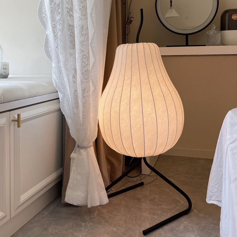 Traditional Vintage Pear Line Iron Fabric 1-Light Standing Floor Lamp For Living Room