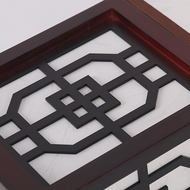 Traditional Chinese Rectangle Bamboo Leaf Pattern Wood Faux Parchment 1-Light Table Lamp For Bedroom