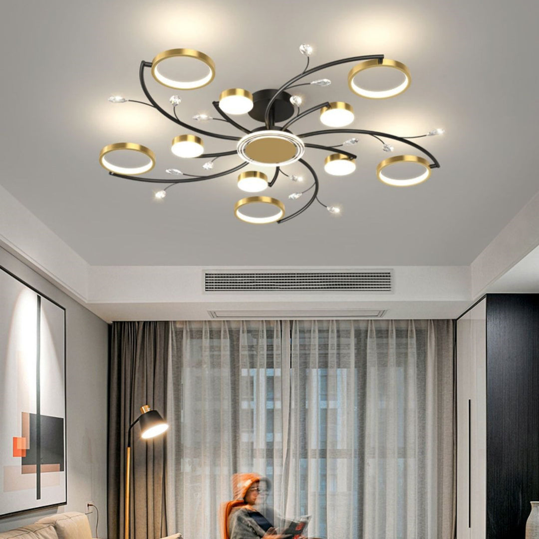 Plafonnier semi-encastré contemporain scandinave rond en fer et acrylique avec LED pour salon 