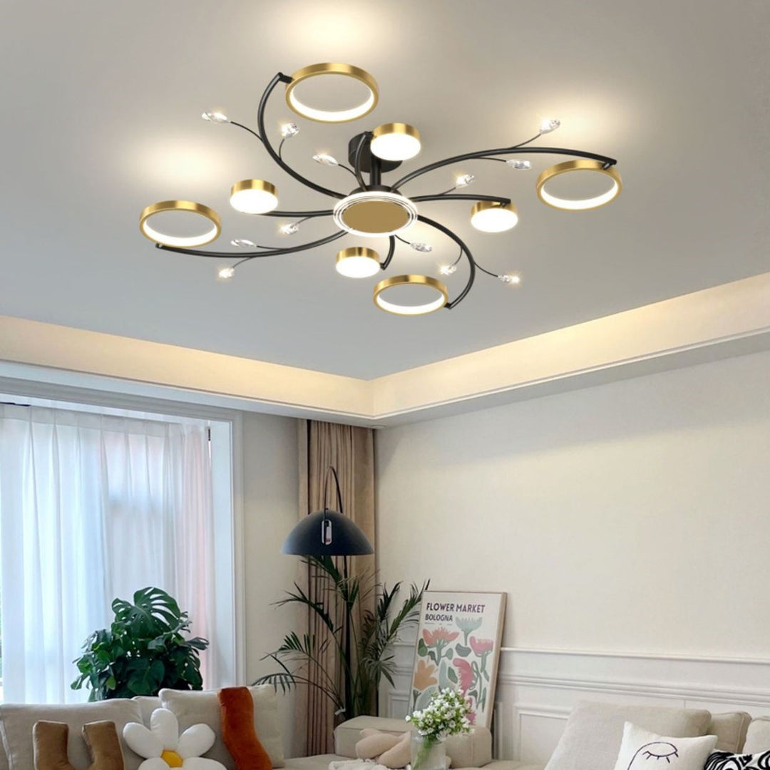 Plafonnier semi-encastré contemporain scandinave rond en fer et acrylique avec LED pour salon 