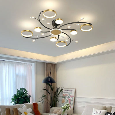 Contemporary Scandinavian Branch Round Iron Acrylic LED Semi-Flush Mount Ceiling Light For Living Room