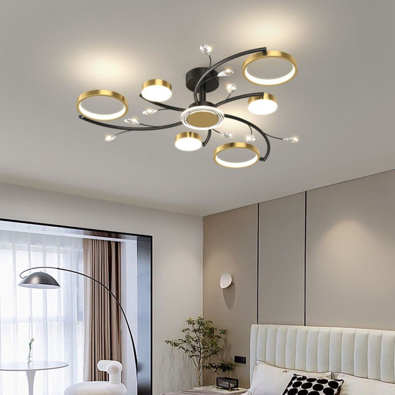 Contemporary Scandinavian Branch Round Iron Acrylic LED Semi-Flush Mount Ceiling Light For Living Room