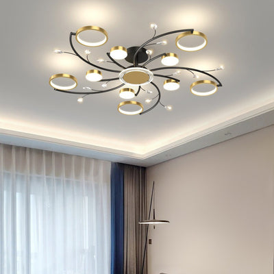 Contemporary Scandinavian Branch Round Iron Acrylic LED Semi-Flush Mount Ceiling Light For Living Room